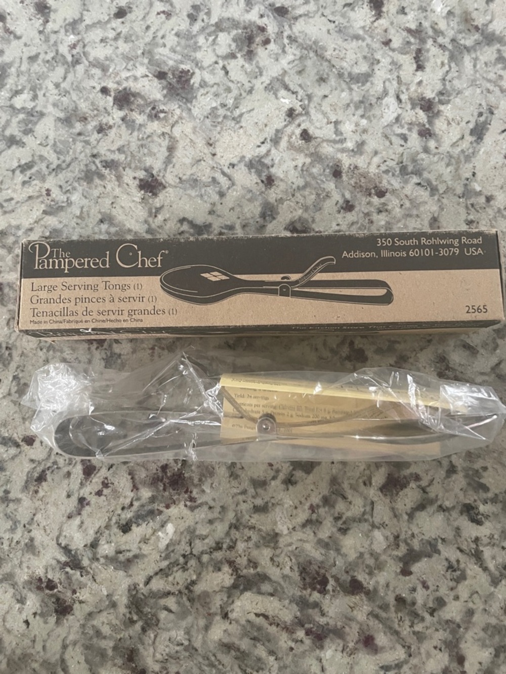 The Pampered Chef Stainless Large Steel Serving Tongs with Brown Kraft Box 2565